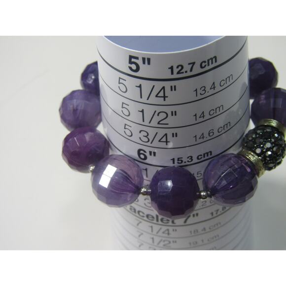 Amethyst Chunky Stretch Silver Tone Bracelet 6" Boho Whimsigoth Cottagecore - Picture 3 of 3